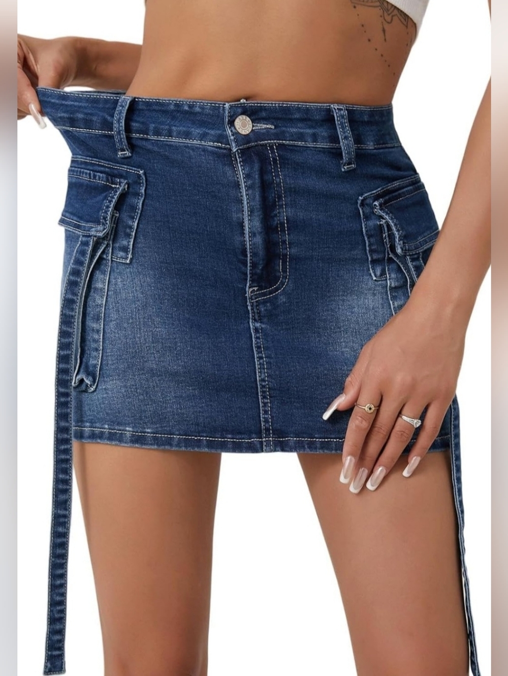 NWT Denim Cargo Mini Skirt XL Y2K High Waist Jean Skirt Pocket Club Festival